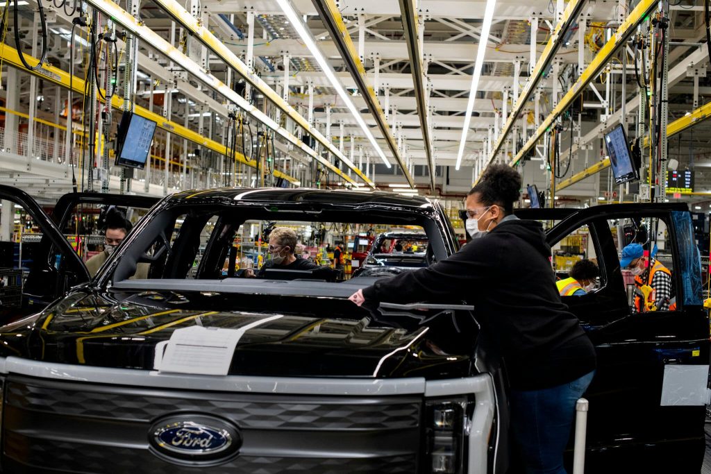 Electric truck assembly photo by the New York Times shared by Drive Electric Dayton