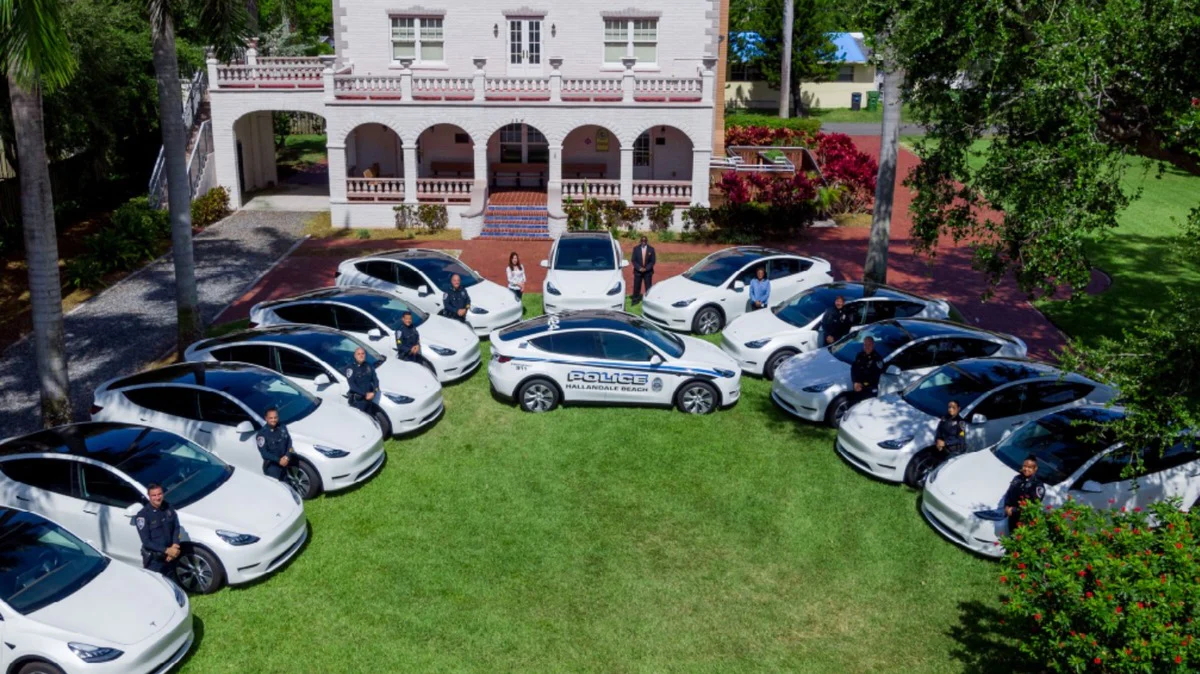 Photo of Model Y's on lawn at FL police showcase