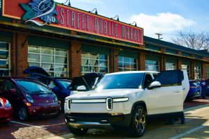 52-DRH_1522 Cars & Coffee at 2nd Street Public Market, Dayton, Ohio, February 26, 2023, photo by Butterfly Effect Photography, shared by Drive Electric Dayton.