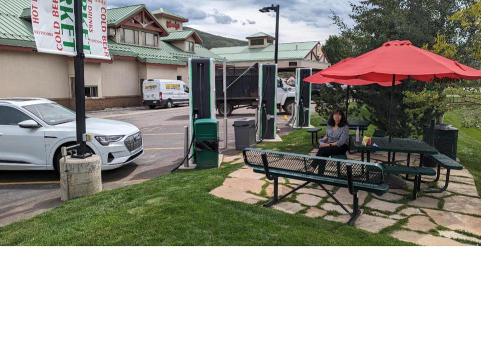 Electrify America charging station with nice picnic area.